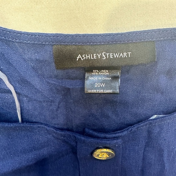 Ashley Stuart Size 20W Blue Sheath Linen Dress - Picture 3 of 7